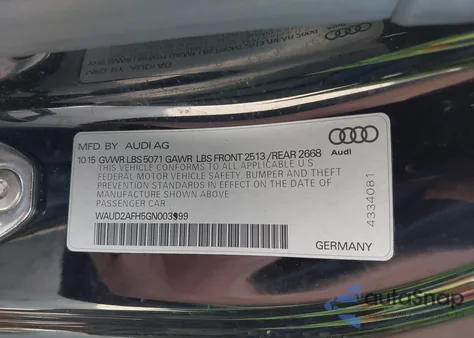 2016 Audi A5 2.0T Premium z USA, uszkodzony, nr VIN WAUD2AFH5GN003999